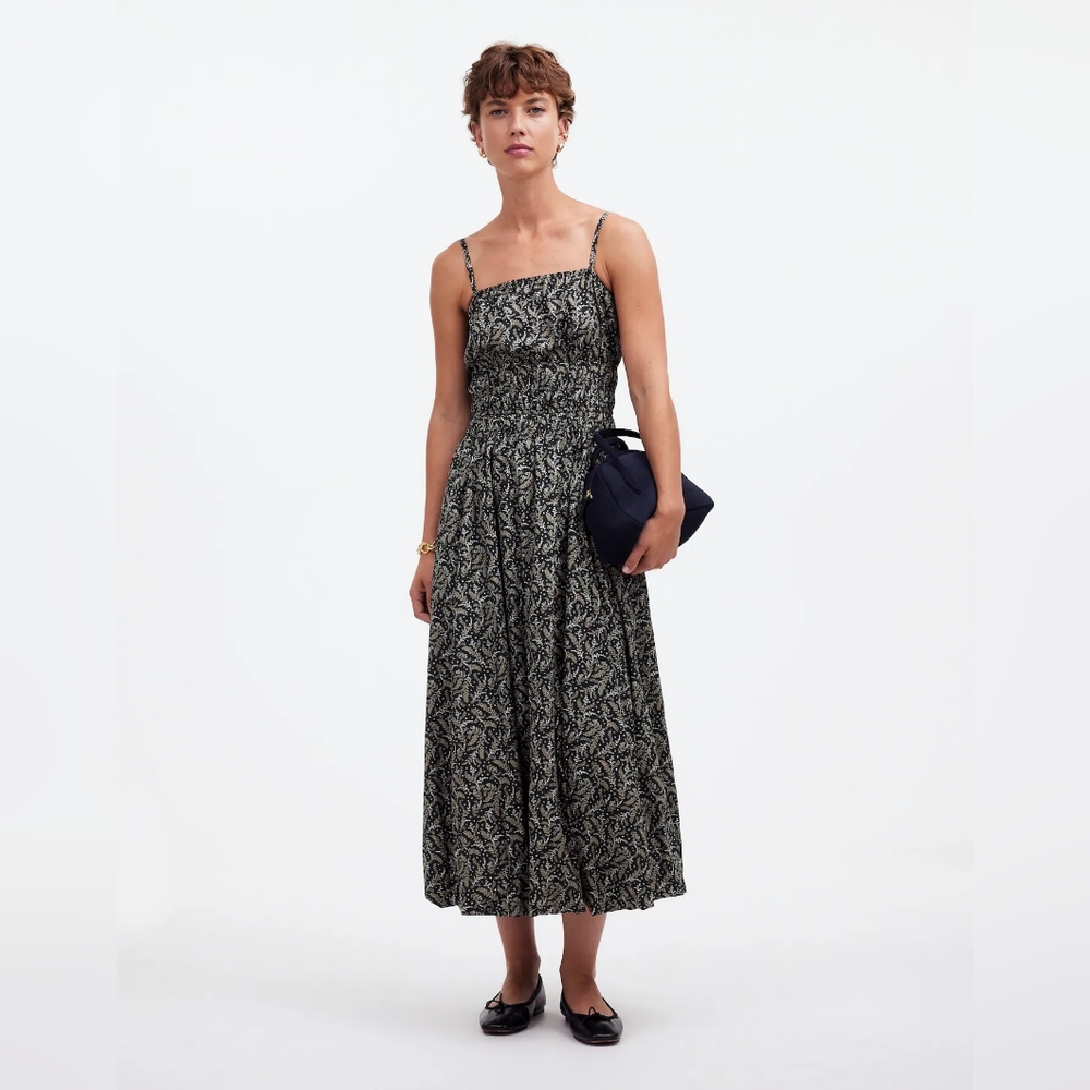 Sleeveless Bubble-Hem Midi Dress in Floral
